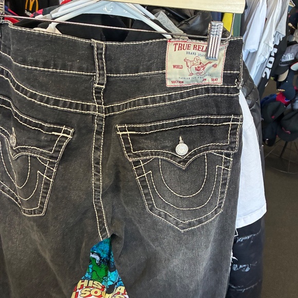 MENS True Religion Ricky Relaxed Stretch Denim Jeans Pre Owned SZ 34 Black Grey - Picture 10 of 16